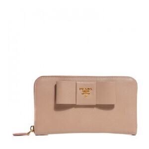 Prada Saffiano Fiocco Bow Zip Around Wallet Cammeo*Good Used Condition